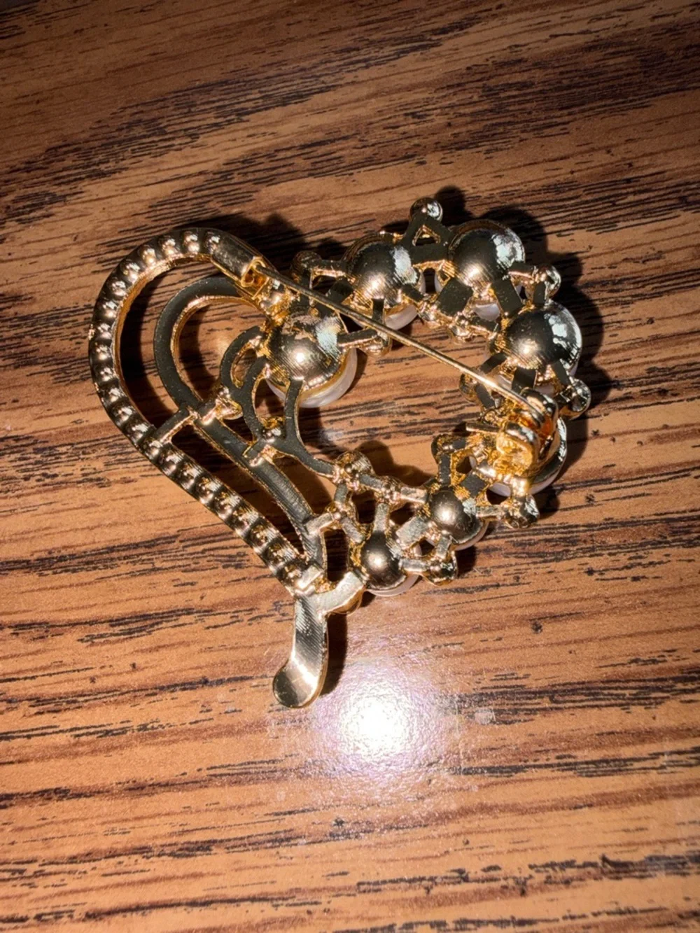 Elegant Pearl & Crystal Heart Brooch